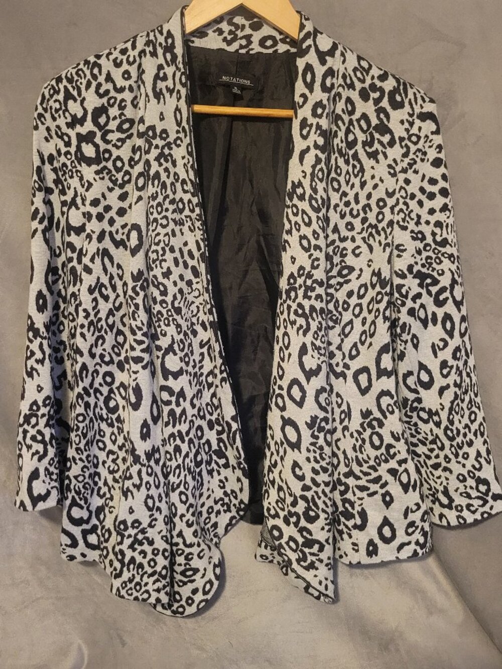 Notations Gray Black Animal Print Lined Open Front Basic Jacket Womens Size XL